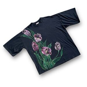 Vintage Sunbelt Black Tee with Purple Floral Design